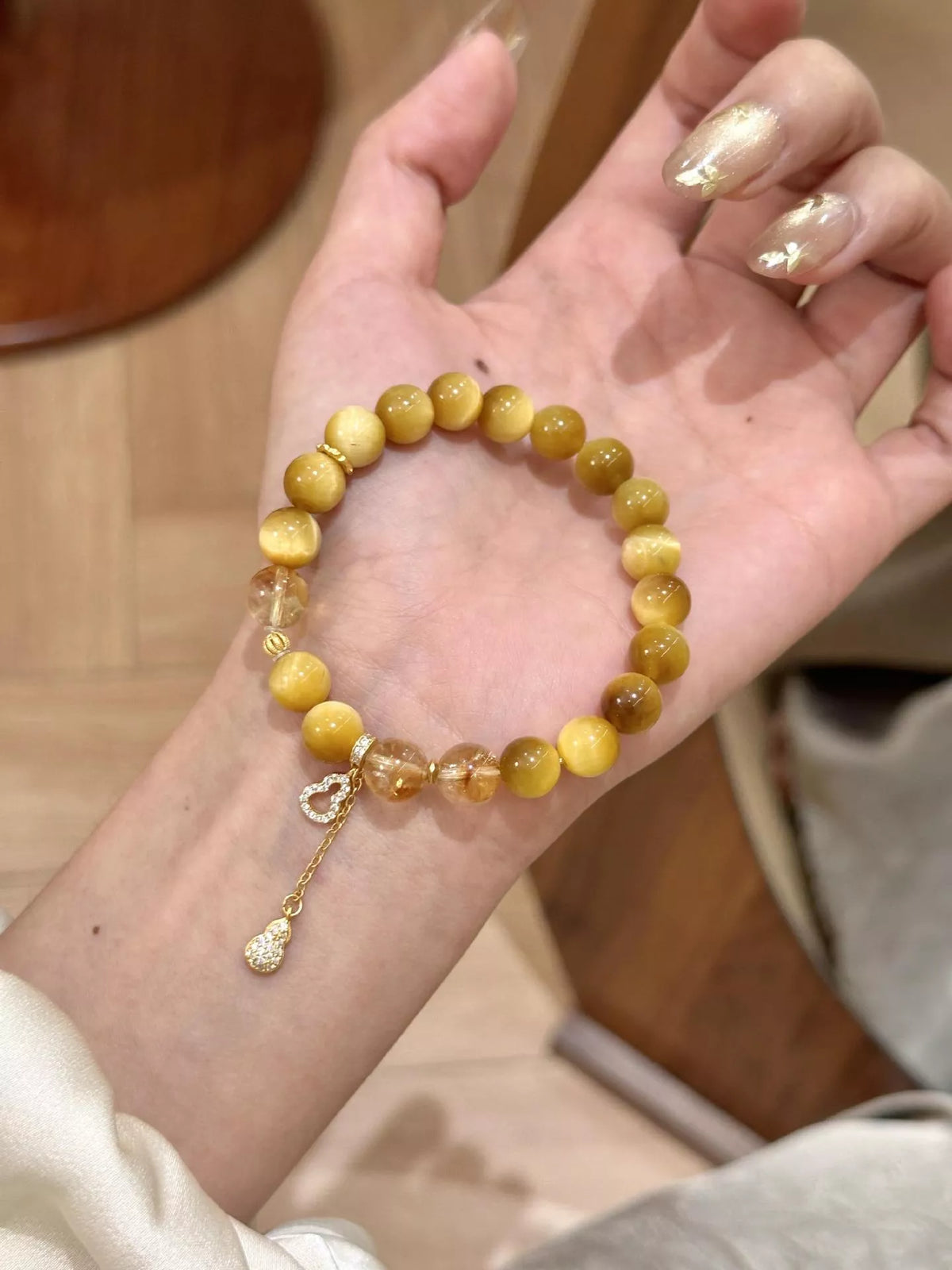 Tiger Eye Beaded Bracelet with Gourd Charm - Lilixa.store