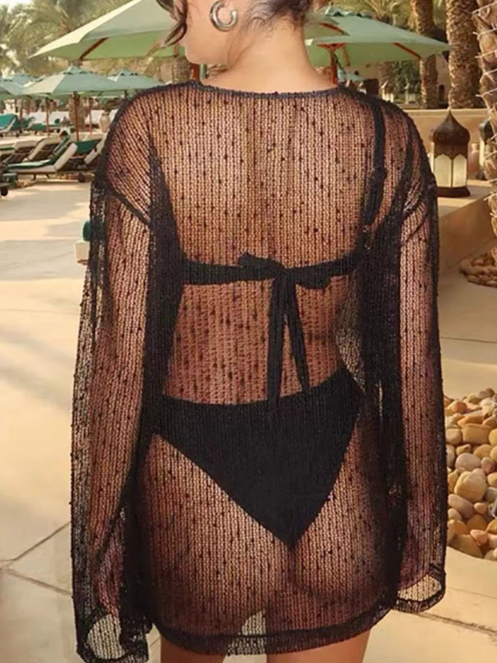 Sheer Knit Long Sleeve Cover-Up - Lilixa.store