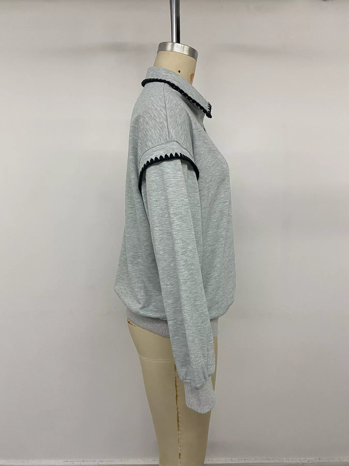 Polo Collar Dropped Shoulder Sweatshirt - Lilixa.store