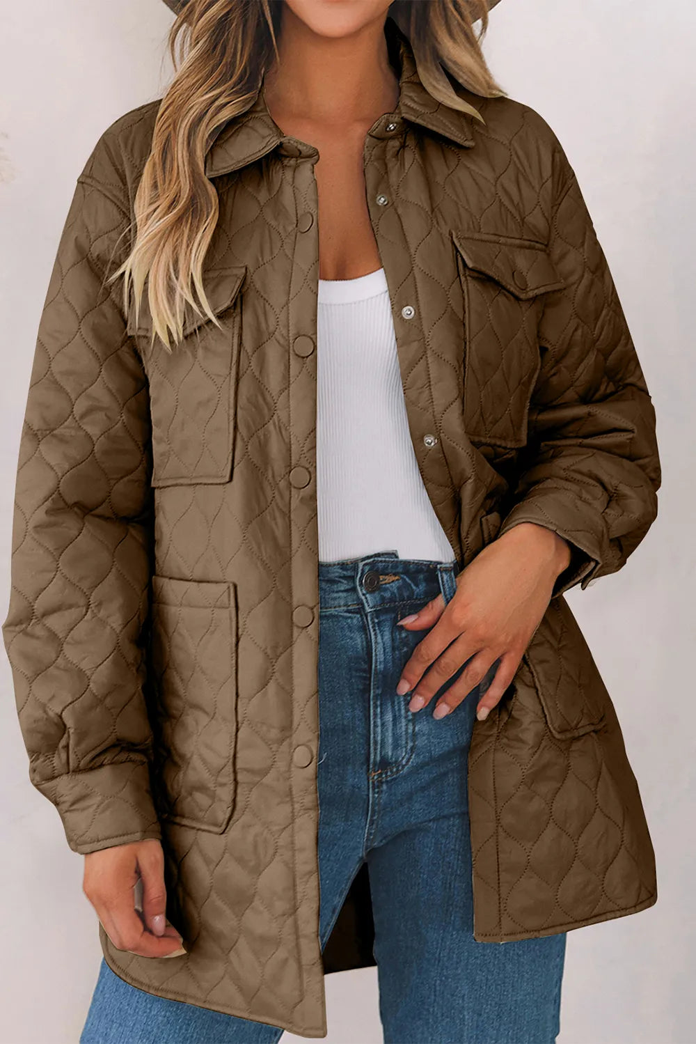 Snap Down Collared Winter Coat - Lilixa.store