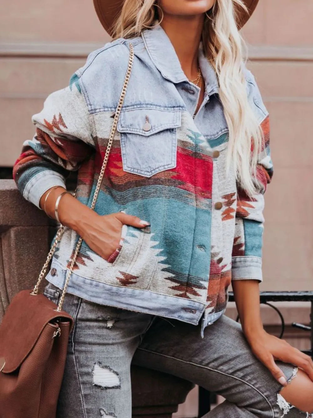 Geometric Button Up Long Sleeve Jacket - Lilixa.store