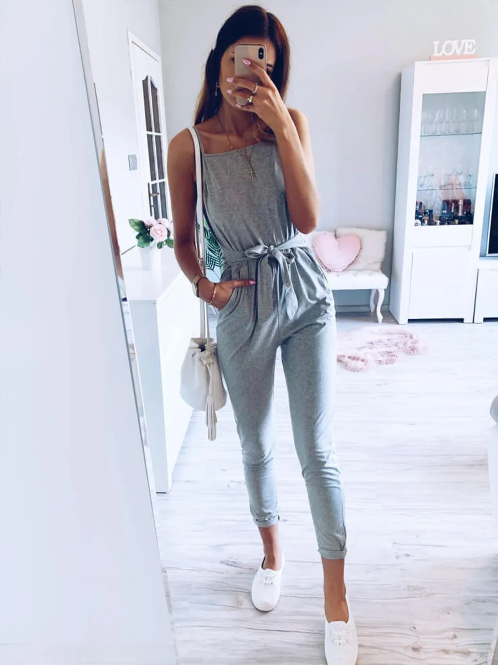 Tied Spaghetti Strap Square Neck Jumpsuit - Lilixa.store
