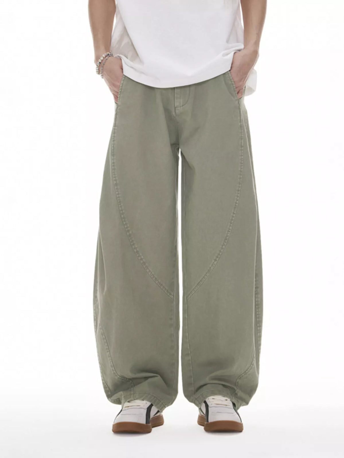 Men's Wide Leg Casual Pants in Gray Green