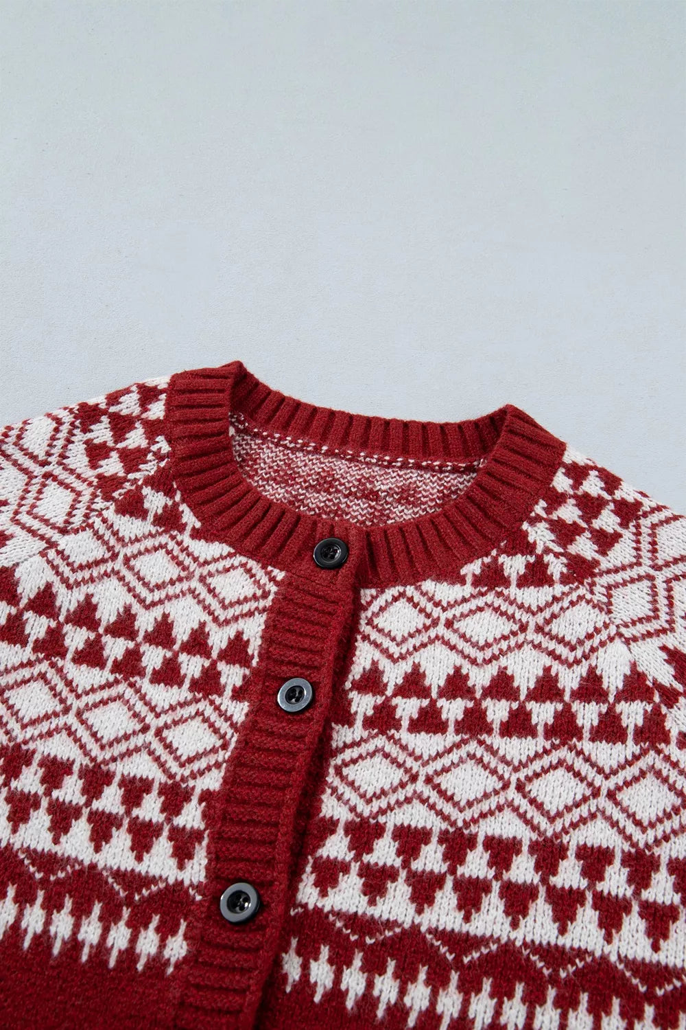 Geometric Print Button Front Long Sleeve Knitwear Cardigan - Lilixa.store