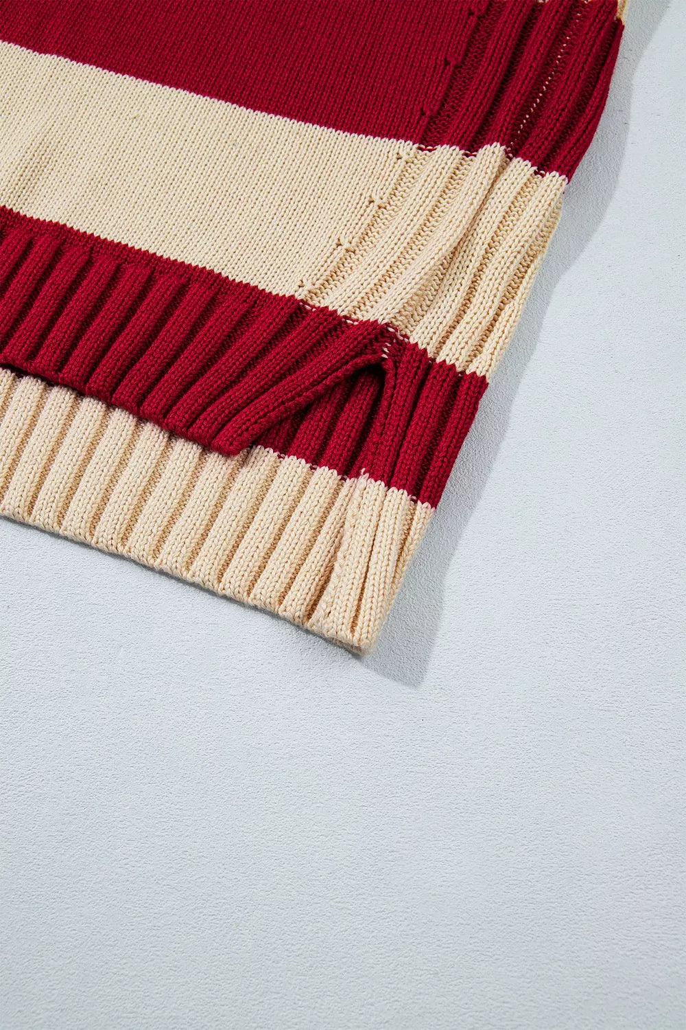 Stripe Ribbed Trim High Neck Relaxed Pullover Sweater