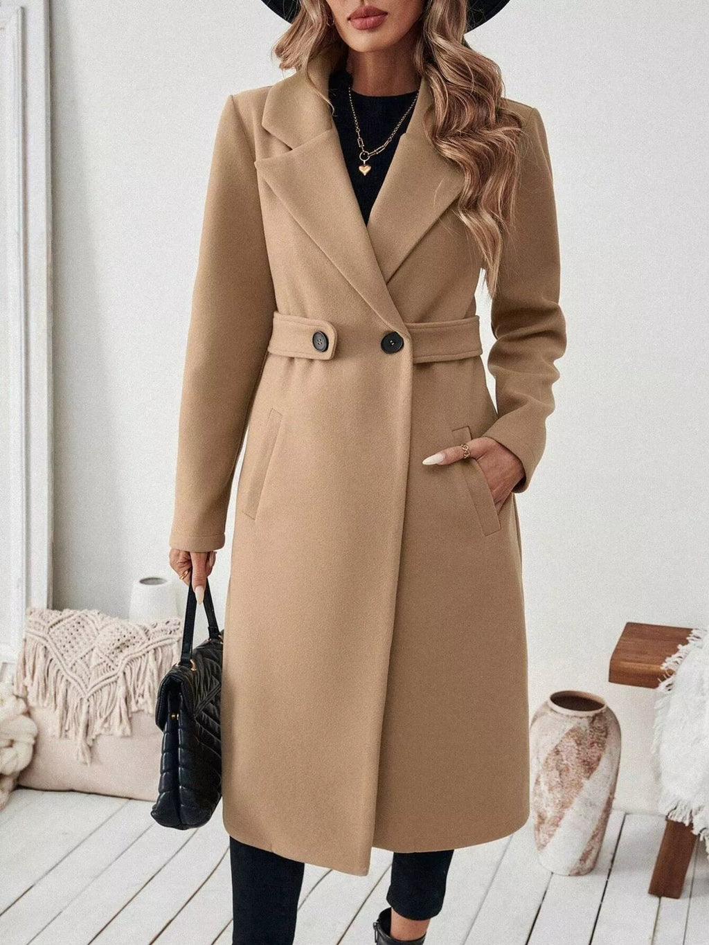 One Button Lapel Collar Overcoat - Lilixa.store