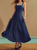 Square Neck A-Line Denim Dress - Lilixa.store