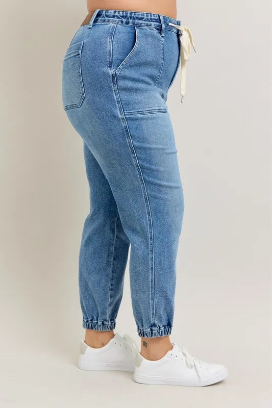 Judy Blue Full Size High Waist Denim Jogger Plus Size - Lilixa.store