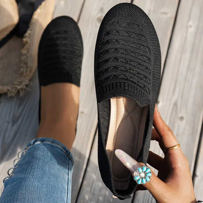 Breathable Knit Slip-On Loafers in Black