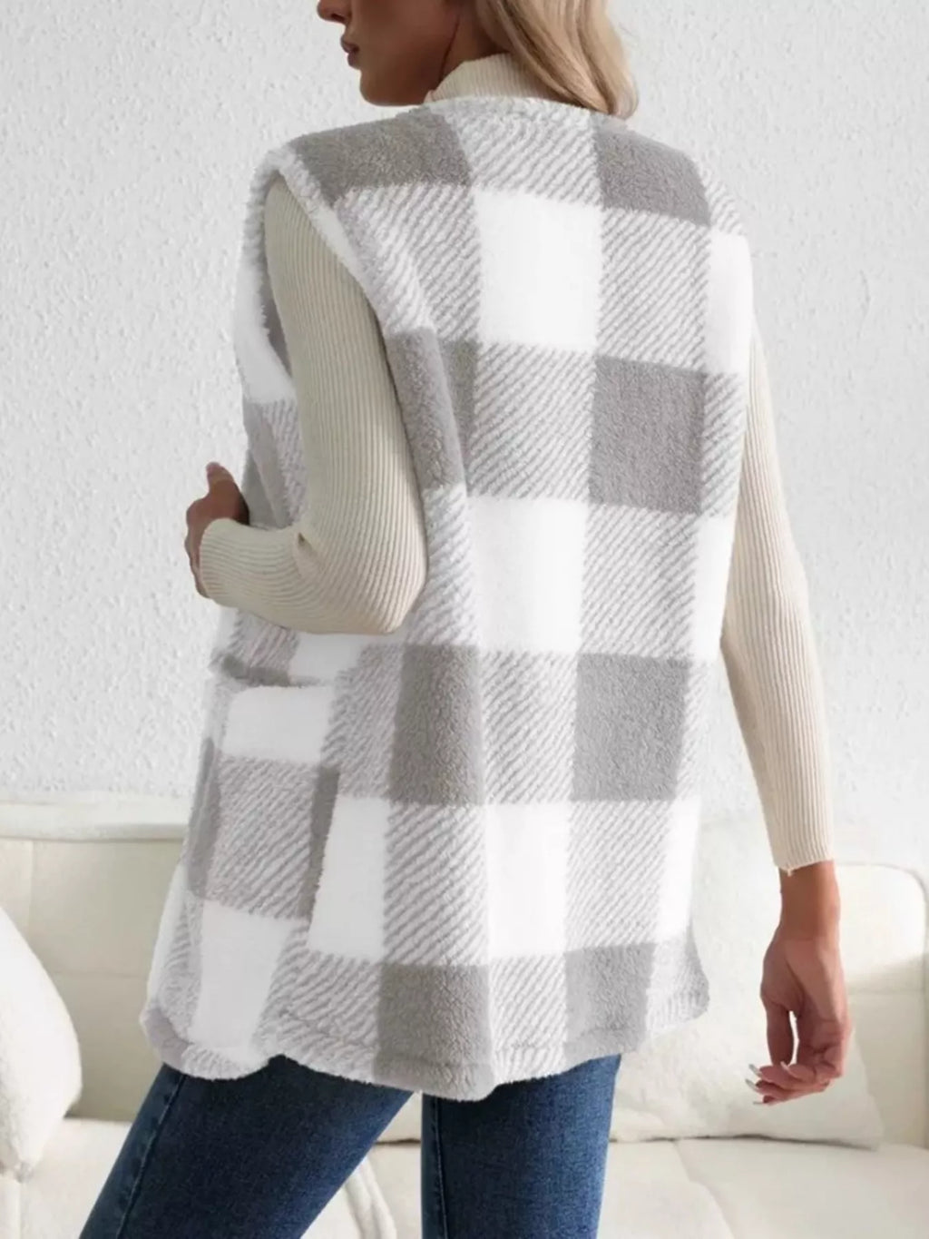 Cozy Plaid Sherpa Vest Coat - Lilixa.store