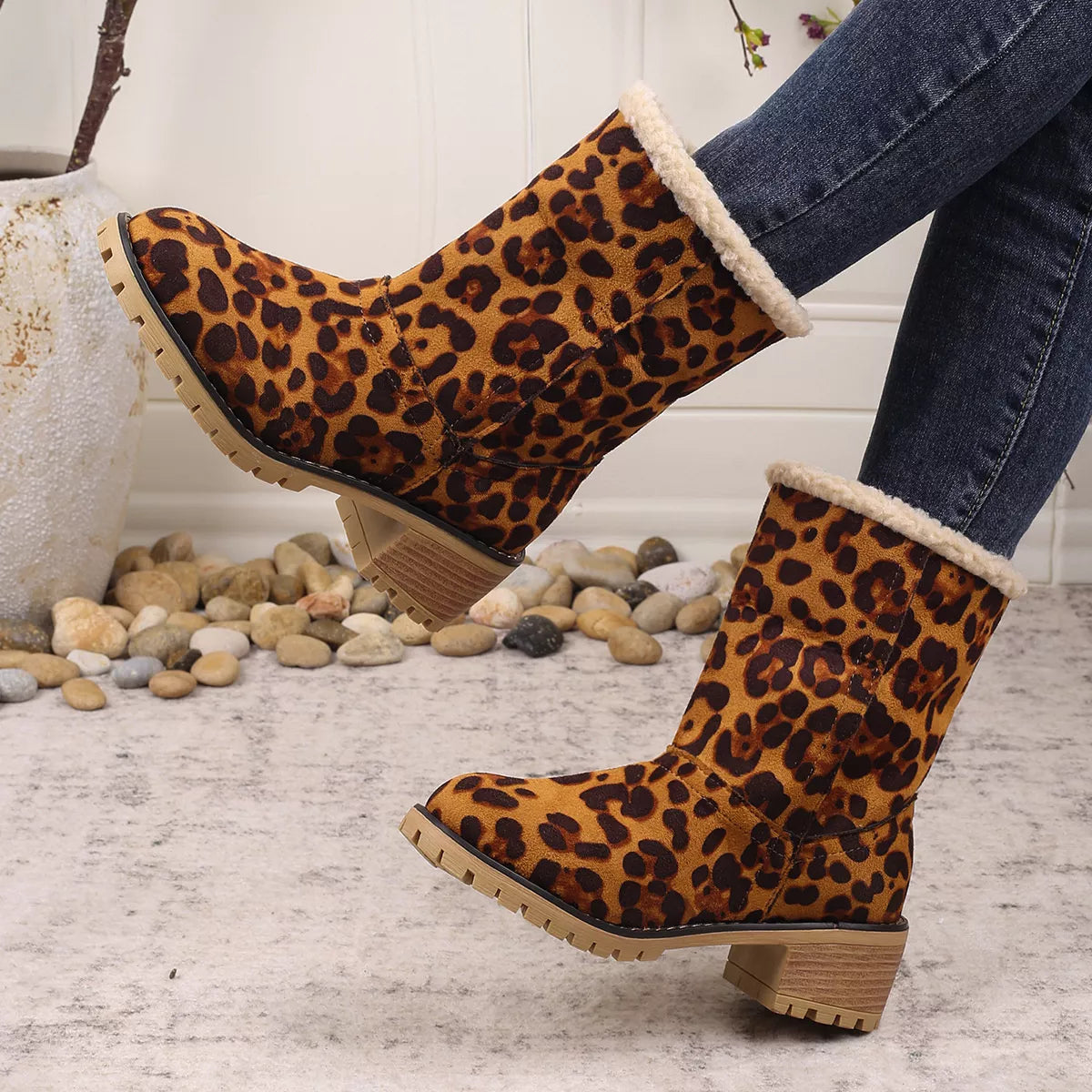 Leopard Print Plush Lined Boots - Lilixa.store