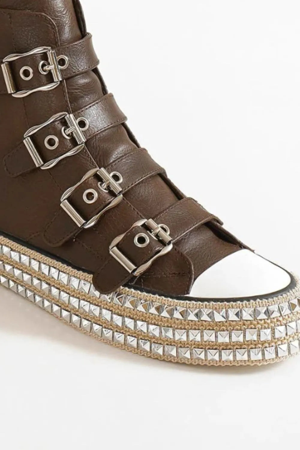 Beast Fashion Multi-Buckle Straps Studded Platform Sneakers - Lilixa.store