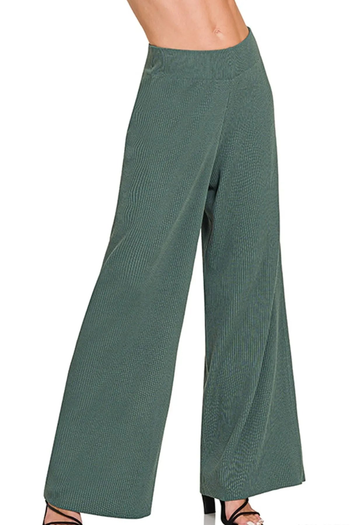 Zenana Viscose Ribbed Sweater Pants in Ash Jade