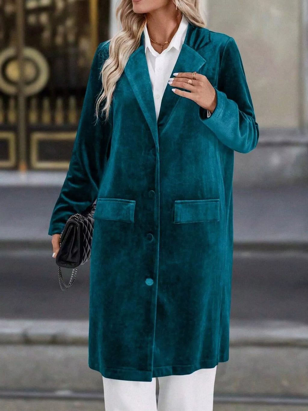 Lapel Collar Long Sleeve Longline Coat - Lilixa.store