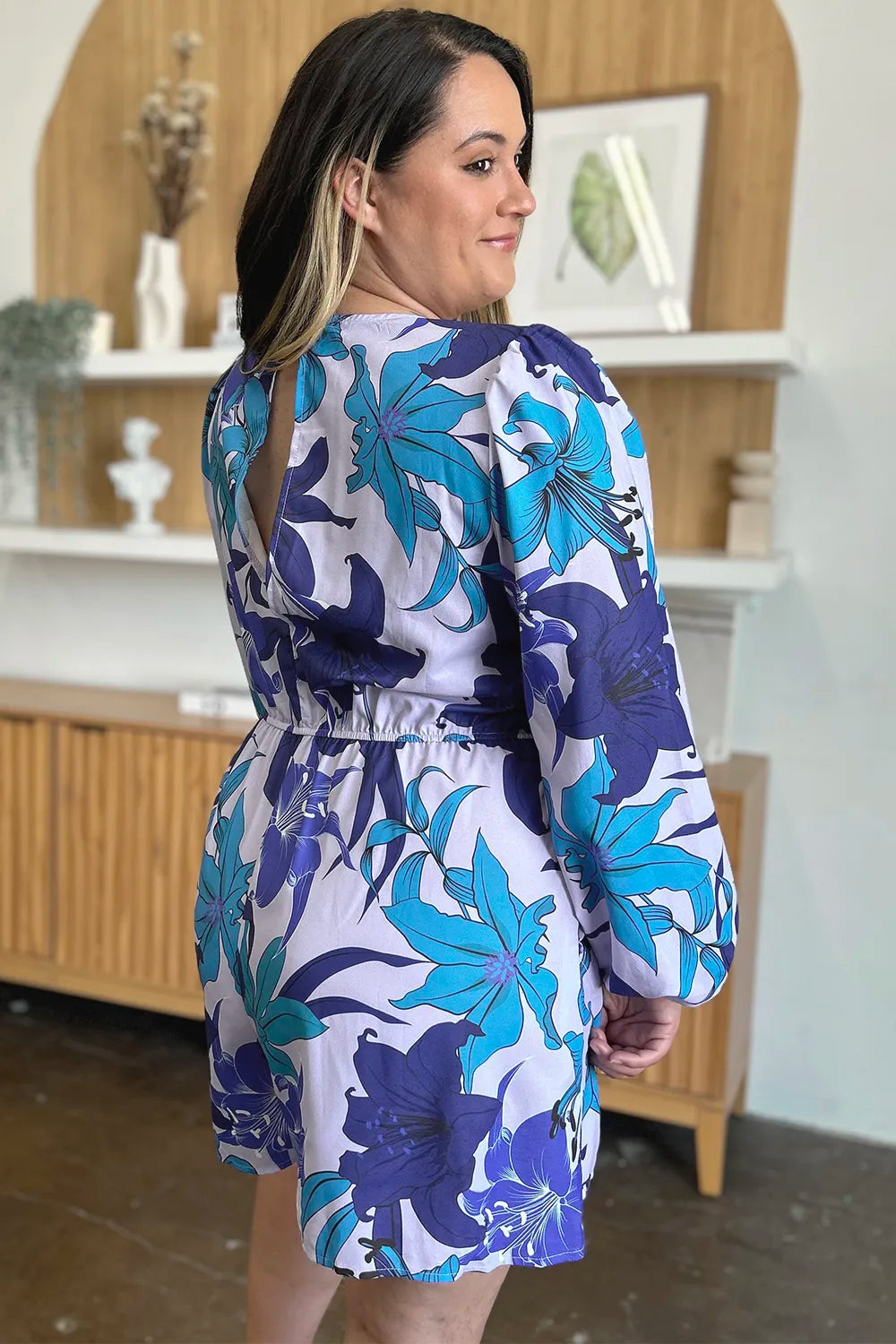 Double Take Full Size Floral Long Sleeve Romper with Pockets - Lilixa.store