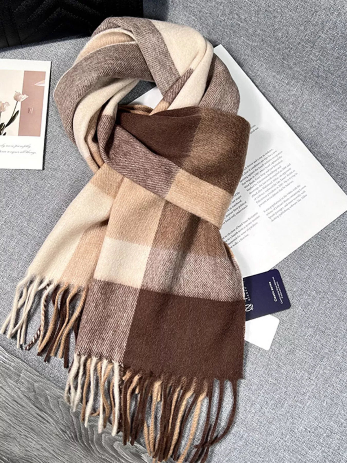 Plaid Scarf with Fringe - Lilixa.store