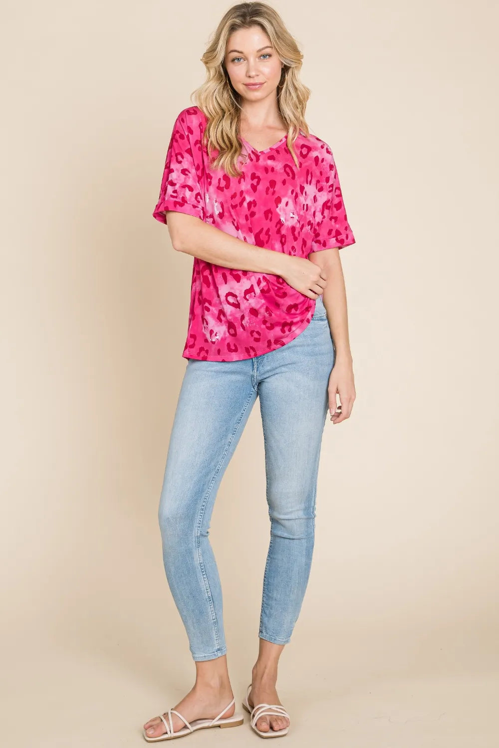BOMBOM Leopard V-Neck Short Sleeve T-Shirt - Lilixa.store
