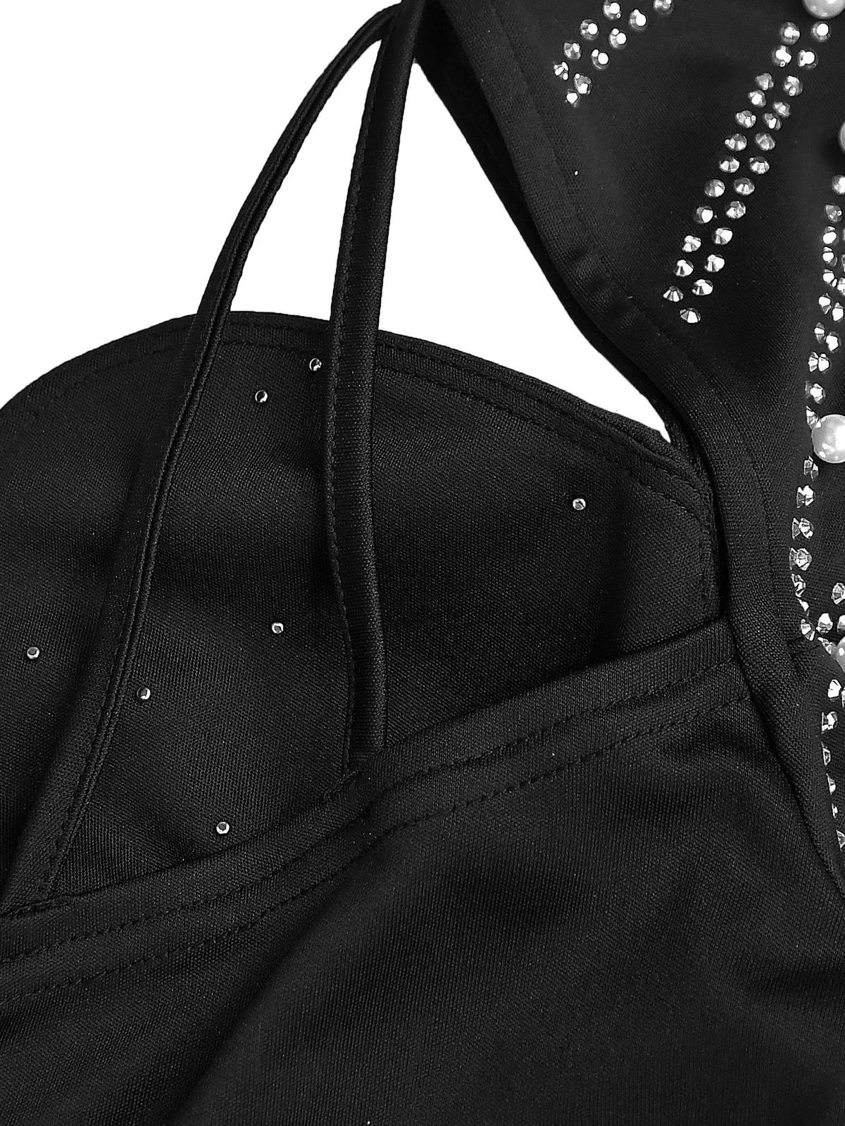 Rhinestone Pearl Detail One-Shoulder Mermaid Maxi Dress - Lilixa.store