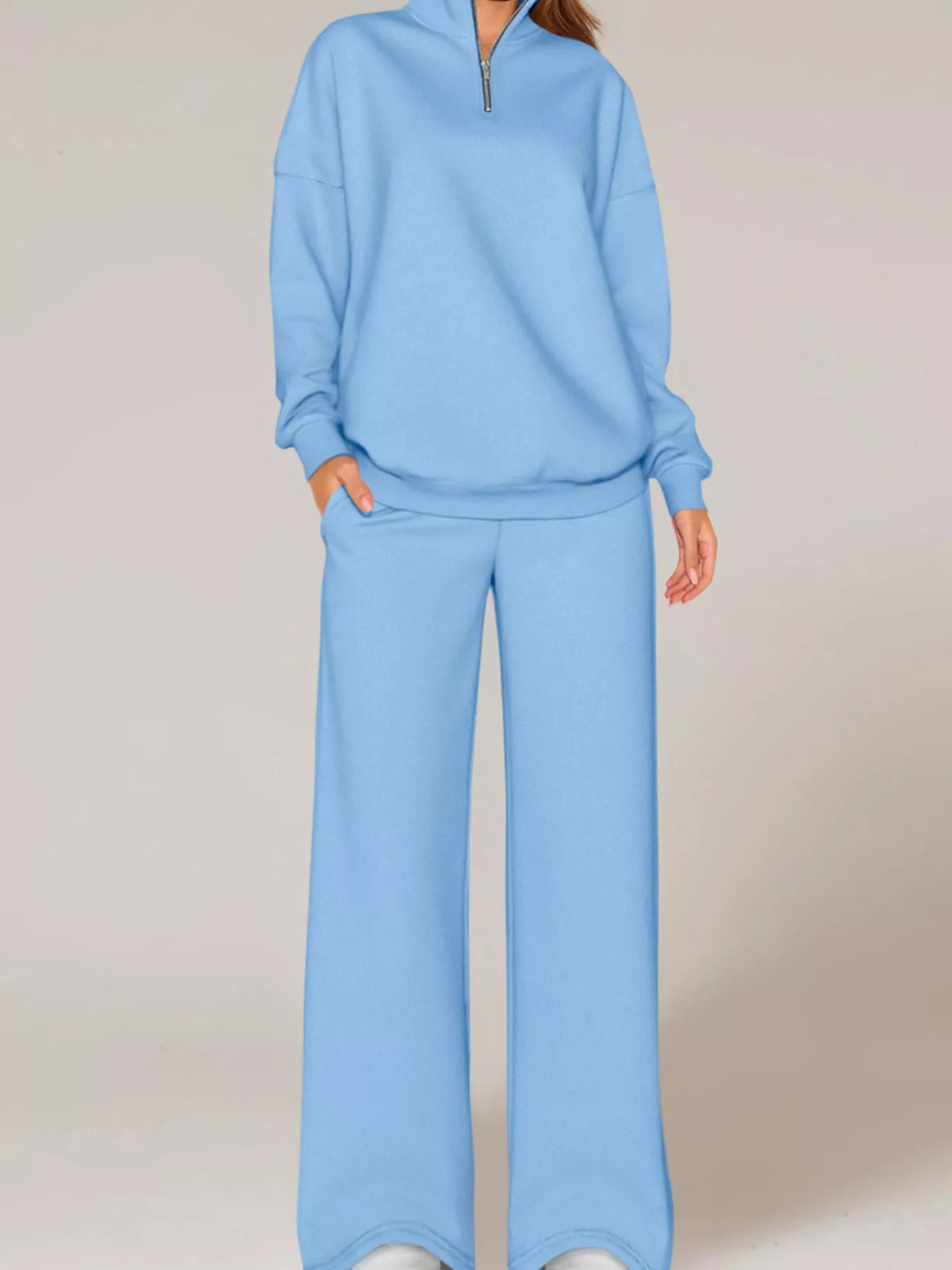Half-Zip Sweatshirt and Wide-Leg Sweatpants Set, view 6