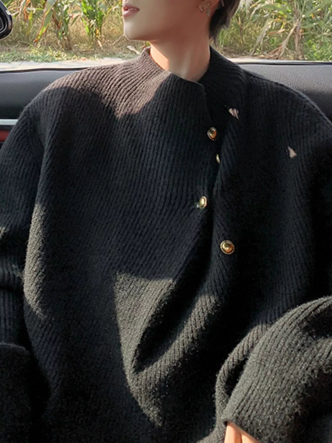 Men's Button-Accent Knitted Sweater in Black