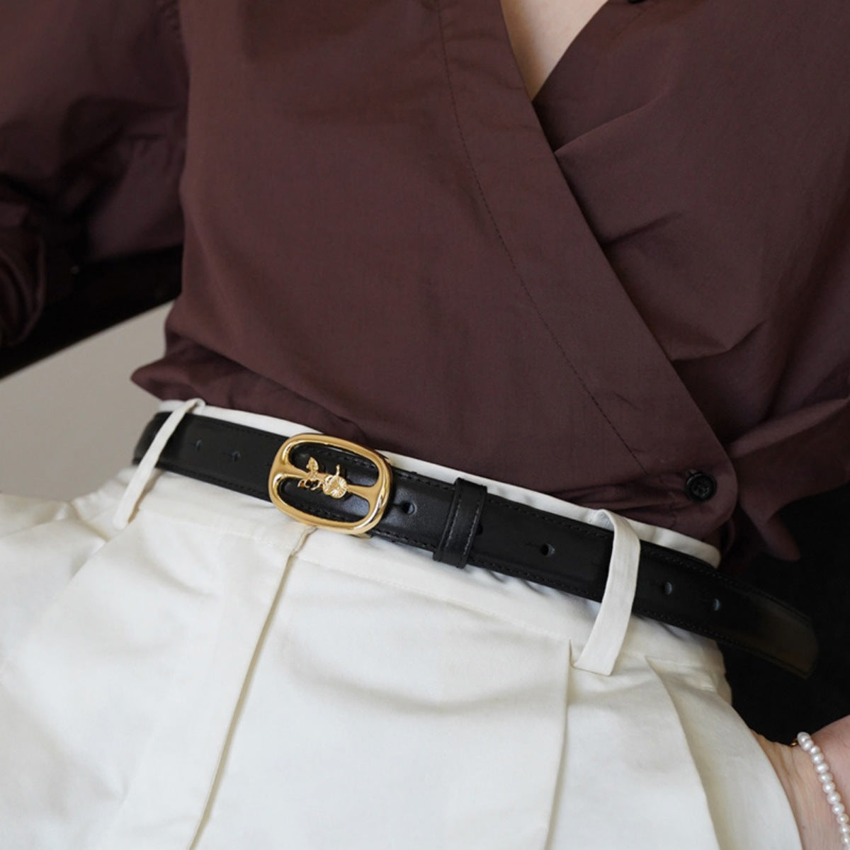 Leather Belt with Horse Carriage Buckle - Lilixa.store