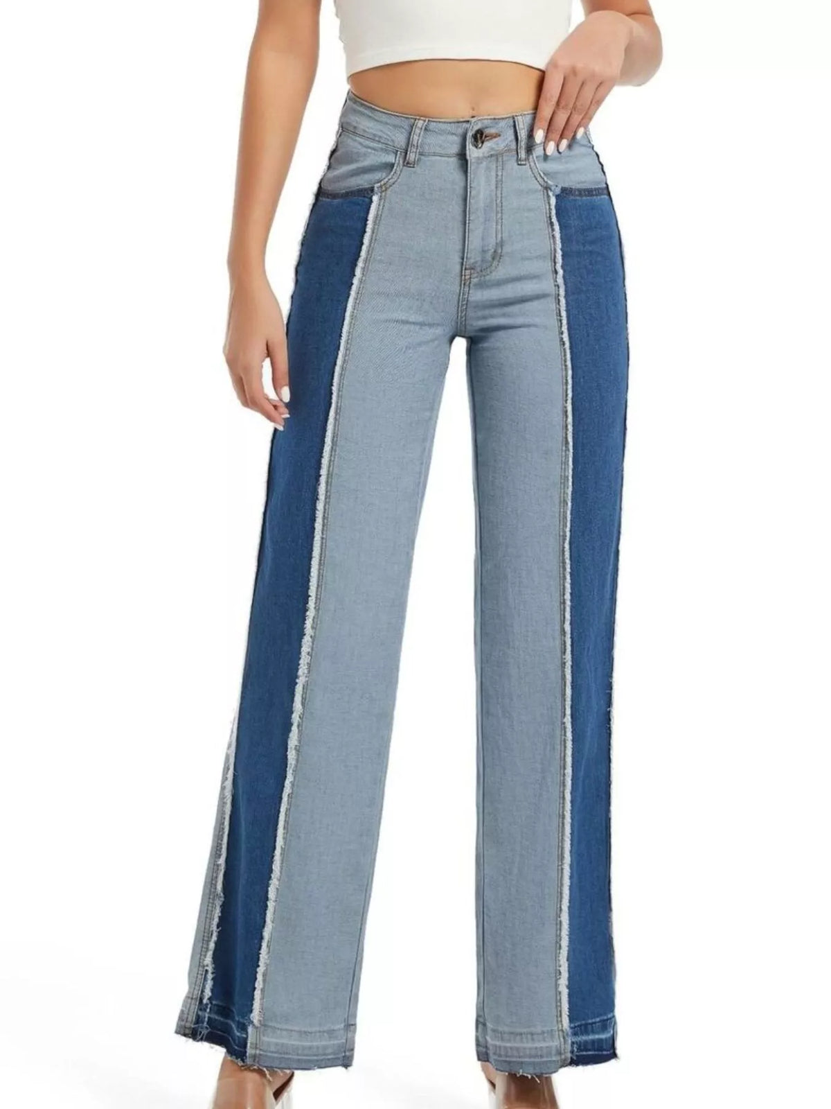 High-Waisted Two Tone Jeans - Lilixa.store