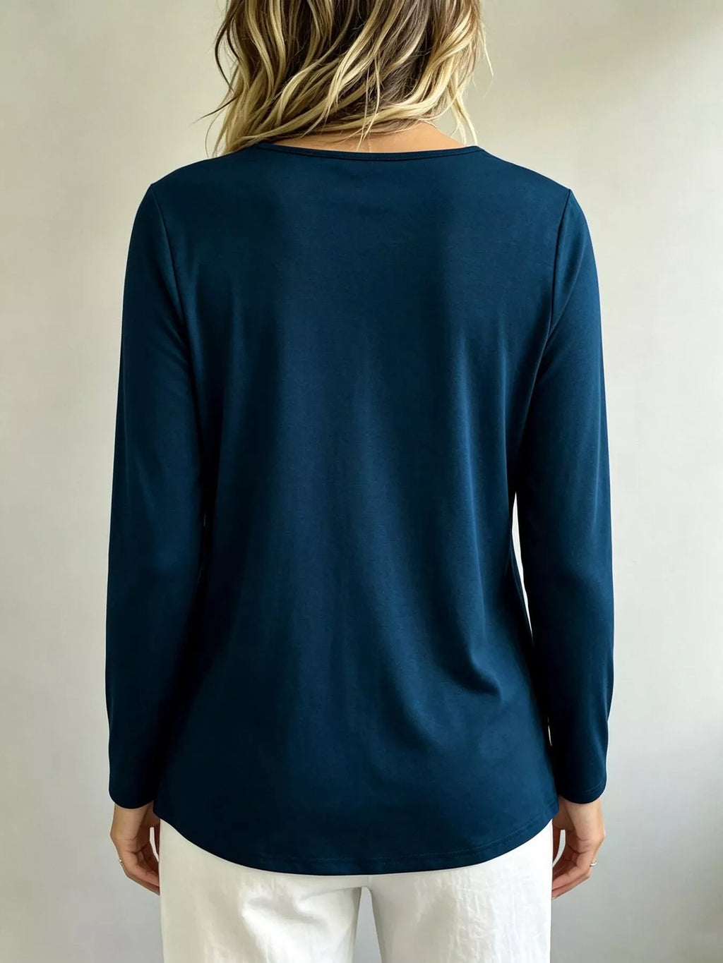 Plus Size Decorative Button Criss-Cross Long Sleeve Top - Lilixa.store
