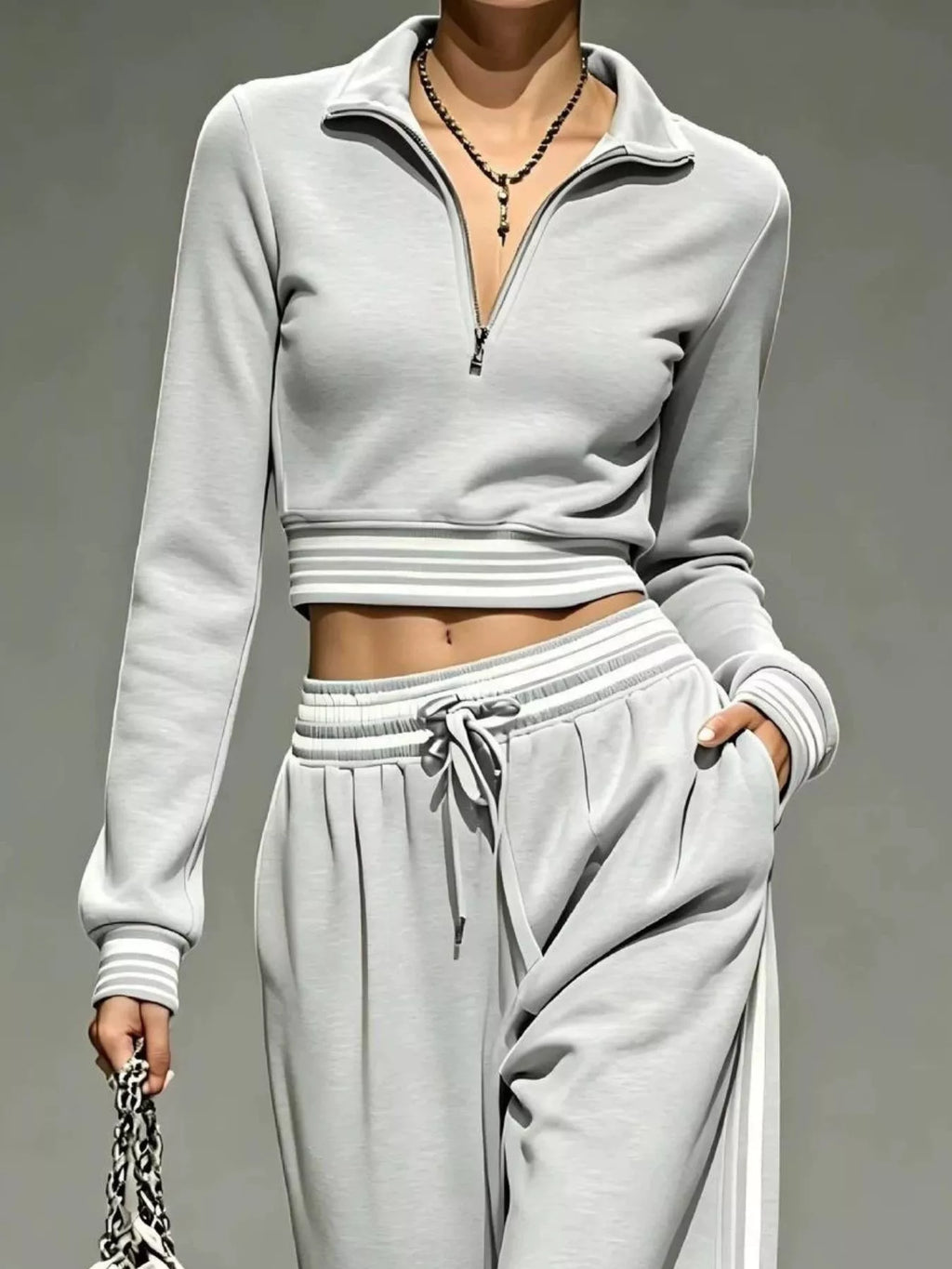 Full Size Half Zip Cropped Top and Pants Set Plus Size - Lilixa.store
