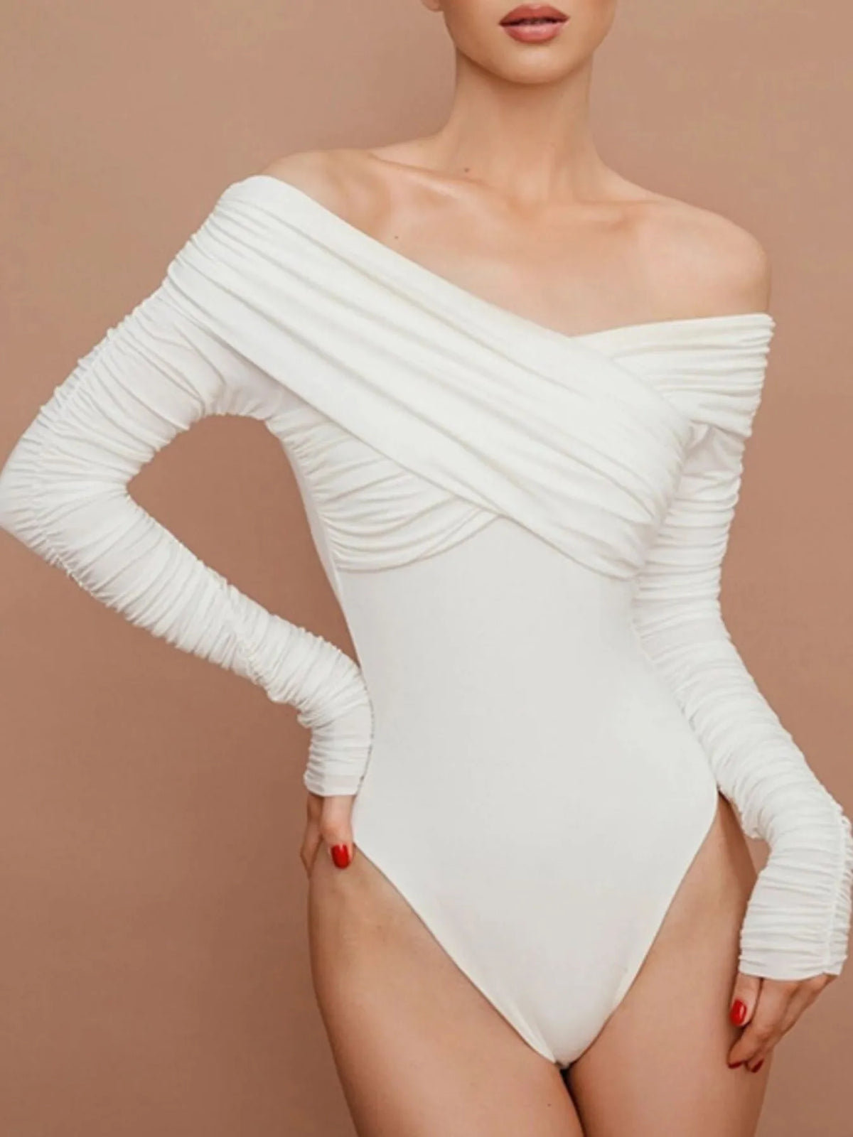 Off-Shoulder Long Sleeve Bodysuit - Lilixa.store