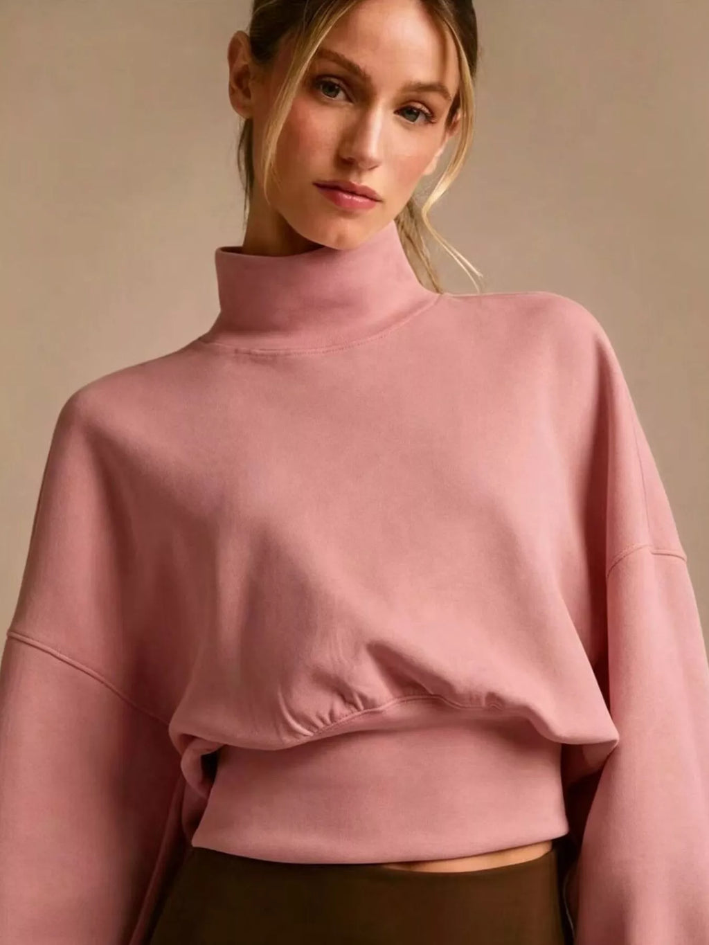 Turtleneck Dropped Shoulder Sweatshirt - Lilixa.store