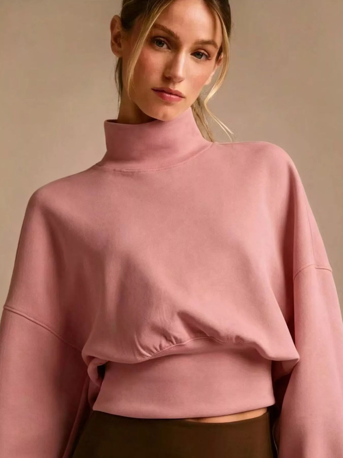 Turtleneck Dropped Shoulder Sweatshirt - Lilixa.store