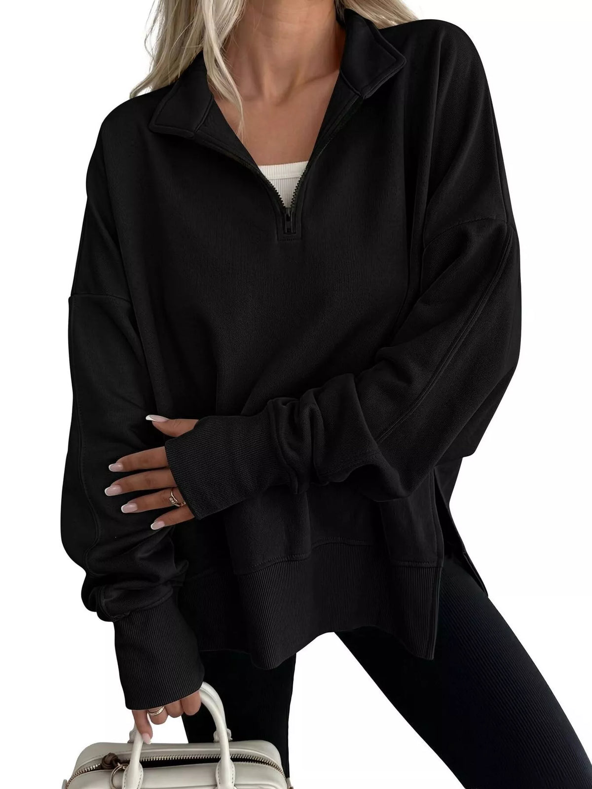 Quarter-Zip Dropped Shoulder Sweatshirt - Lilixa.store