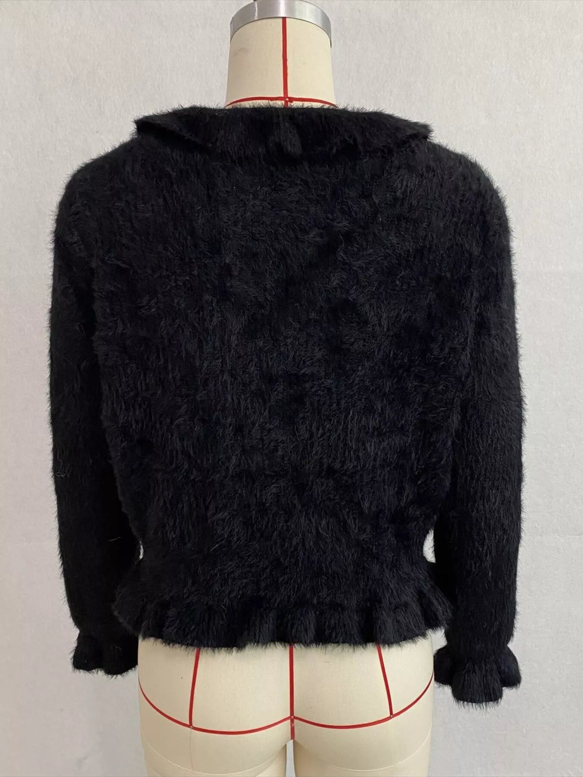 Soft Fuzzy Cardigan with Ruffled Collar and Pearl Buttons, view 25