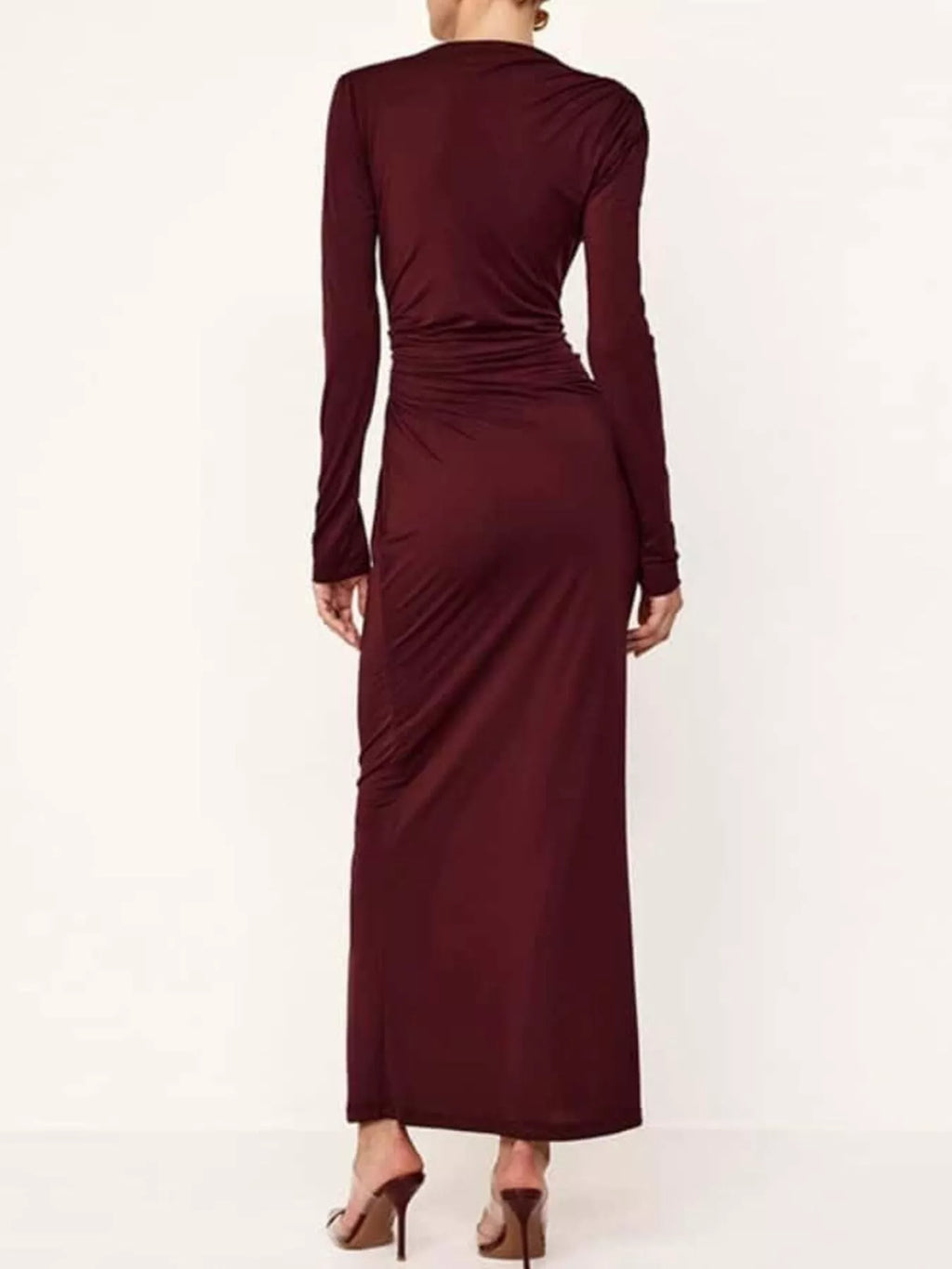 Ruched Long Sleeve Bodycon Maxi Dress - Lilixa.store