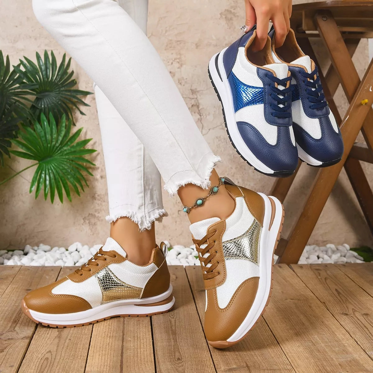 Round Toe Lace Up Sneakers - Lilixa.store