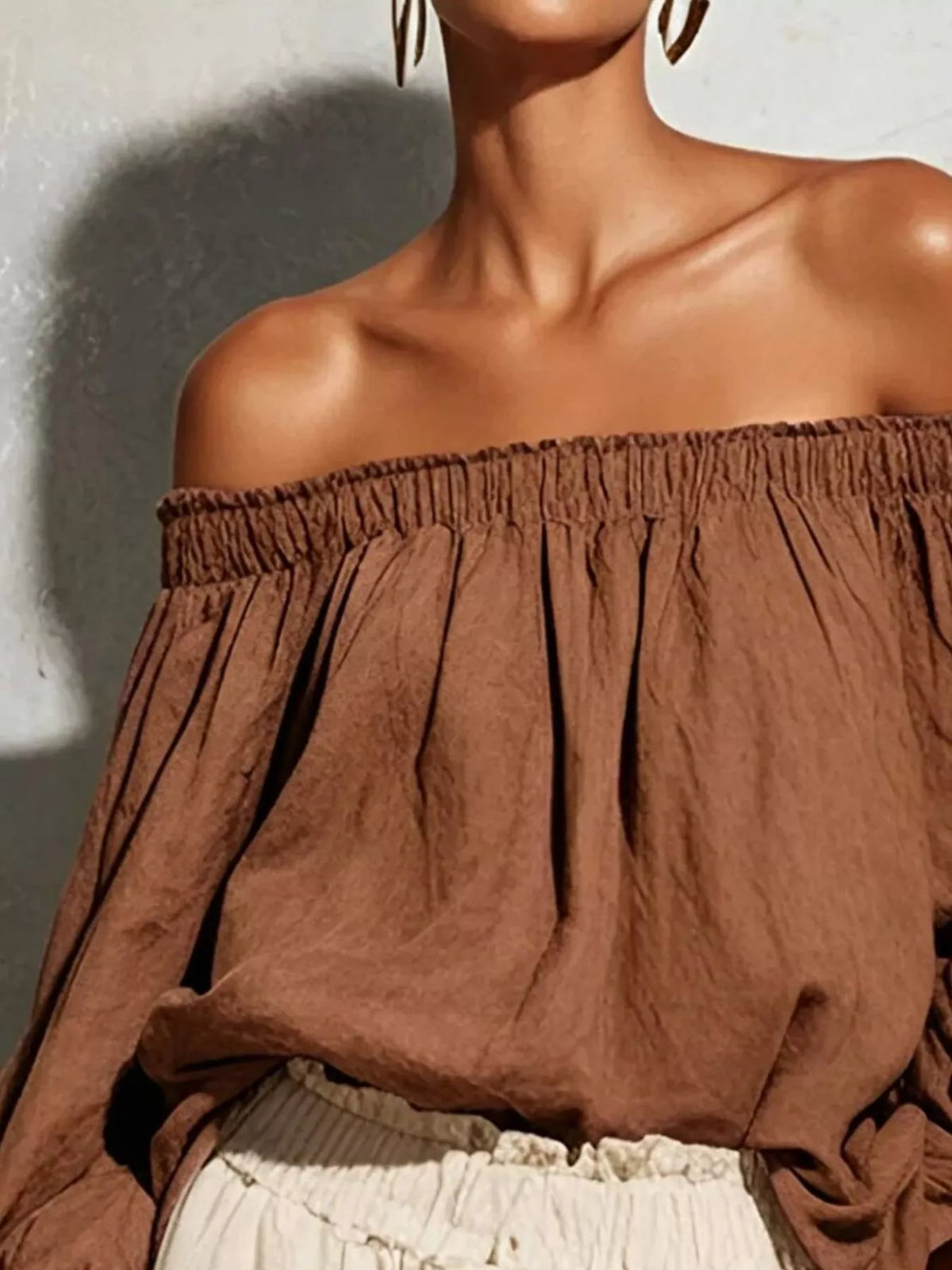 Off-Shoulder Long Sleeve Blouse - Lilixa.store