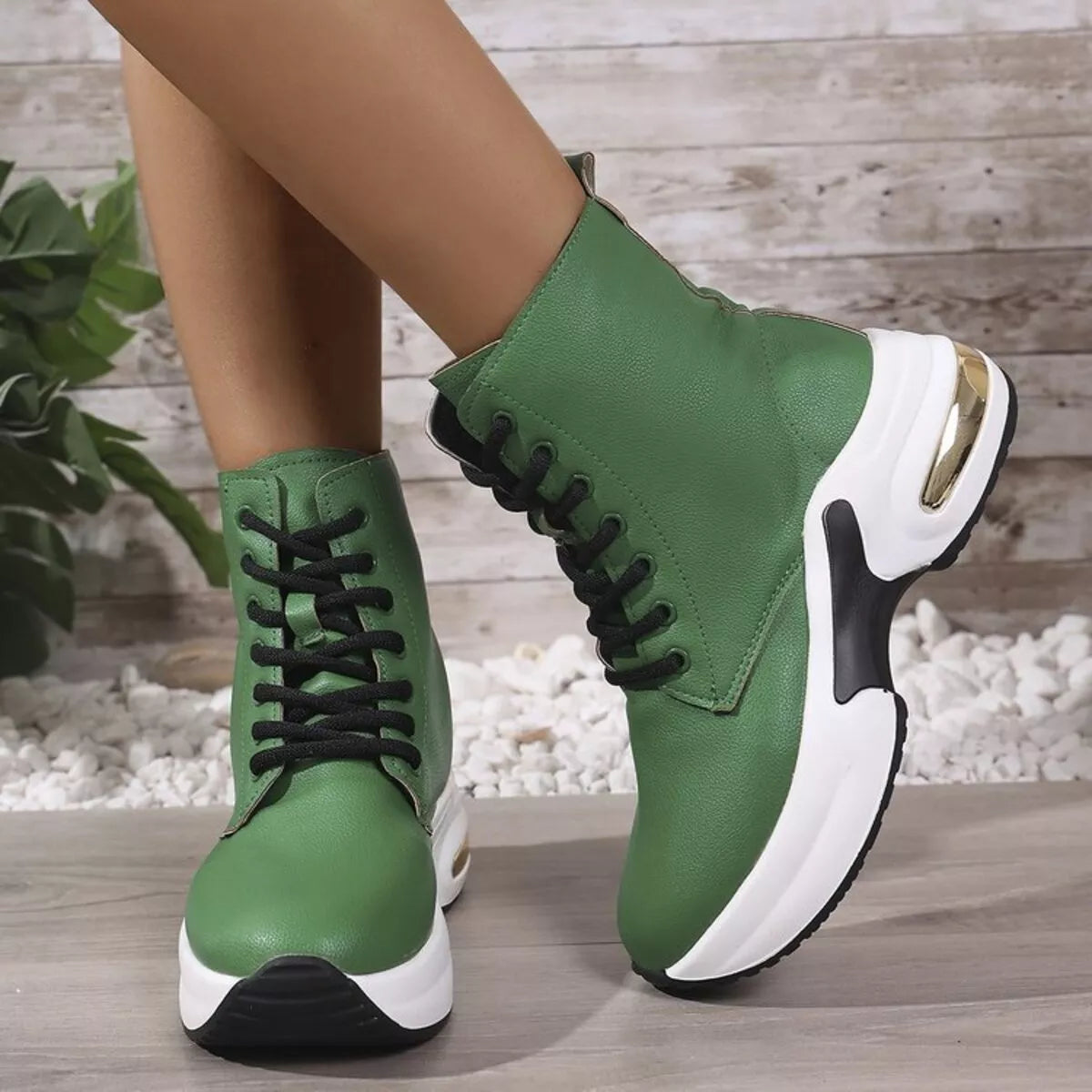 Lace Up Platform Ankle Boots in Green