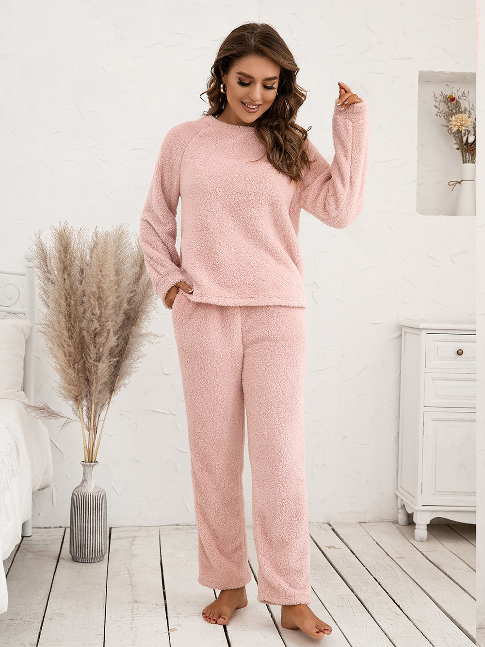 Ivy Lane Teddy Long Sleeve Top and Pants Lounge Set - Lilixa.store