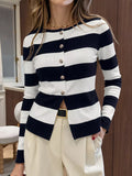 Striped Button-Down Knit Cardigan - Lilixa.store