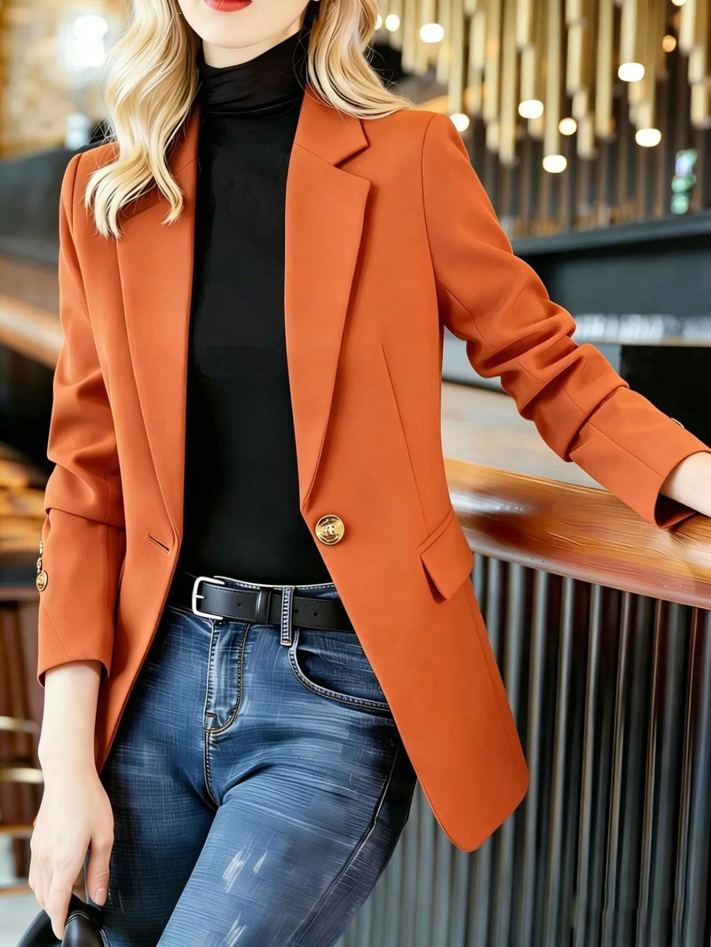 Full Size One Button Lapel Collar Blazer Plus Size - Lilixa.store