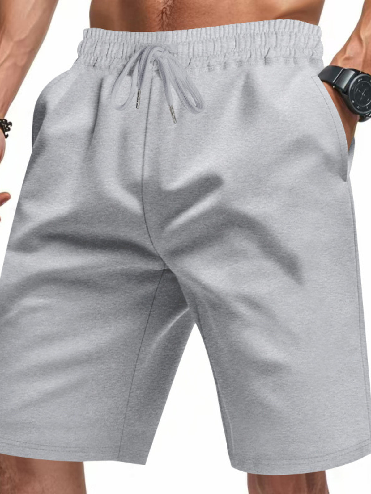 Men's Full Size Casual Drawstring Shorts Plus Size in Light Gray