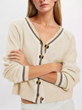 Striped Trim Button-Down Cardigan - Lilixa.store
