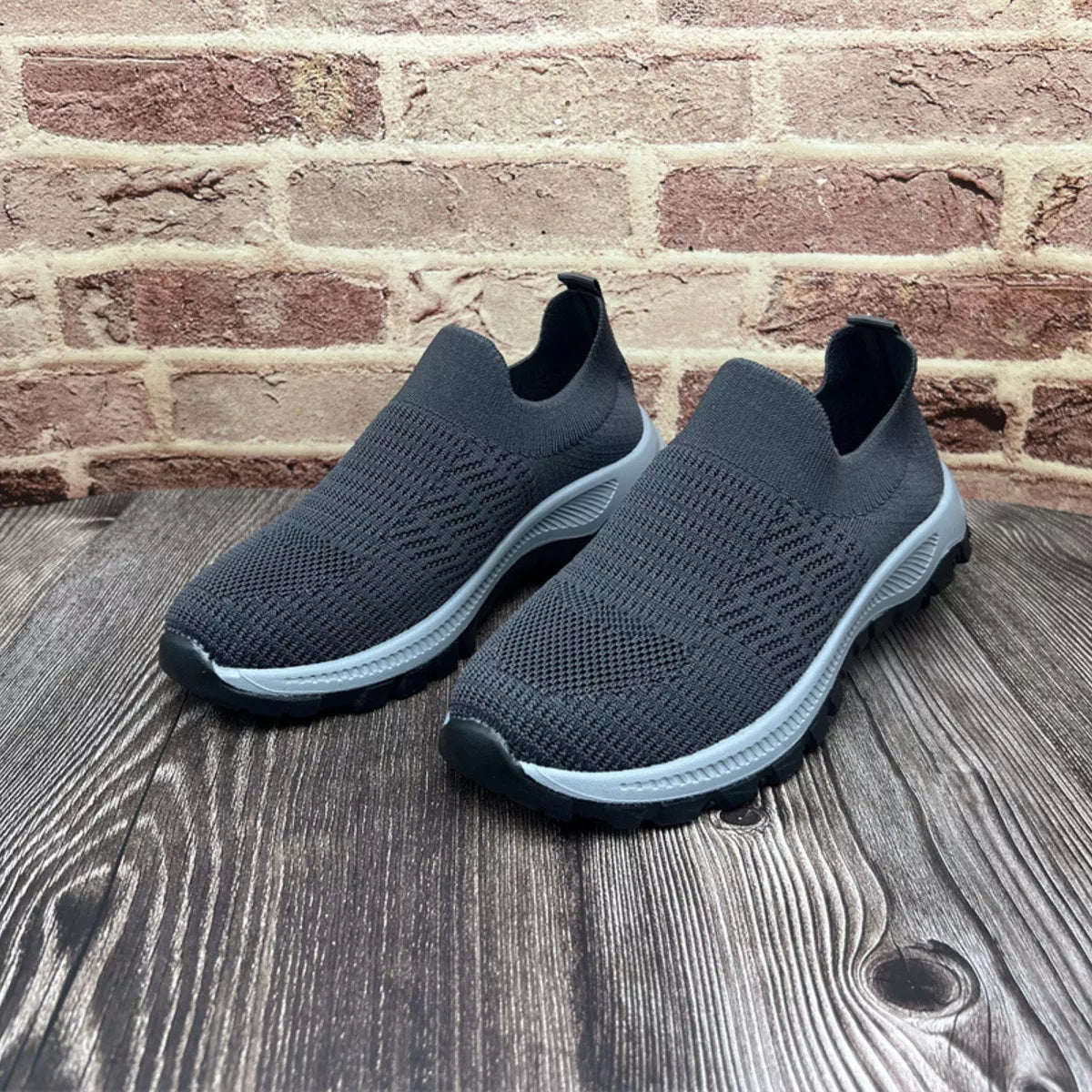 Round Toe Mesh Slip-Ons in Grey
