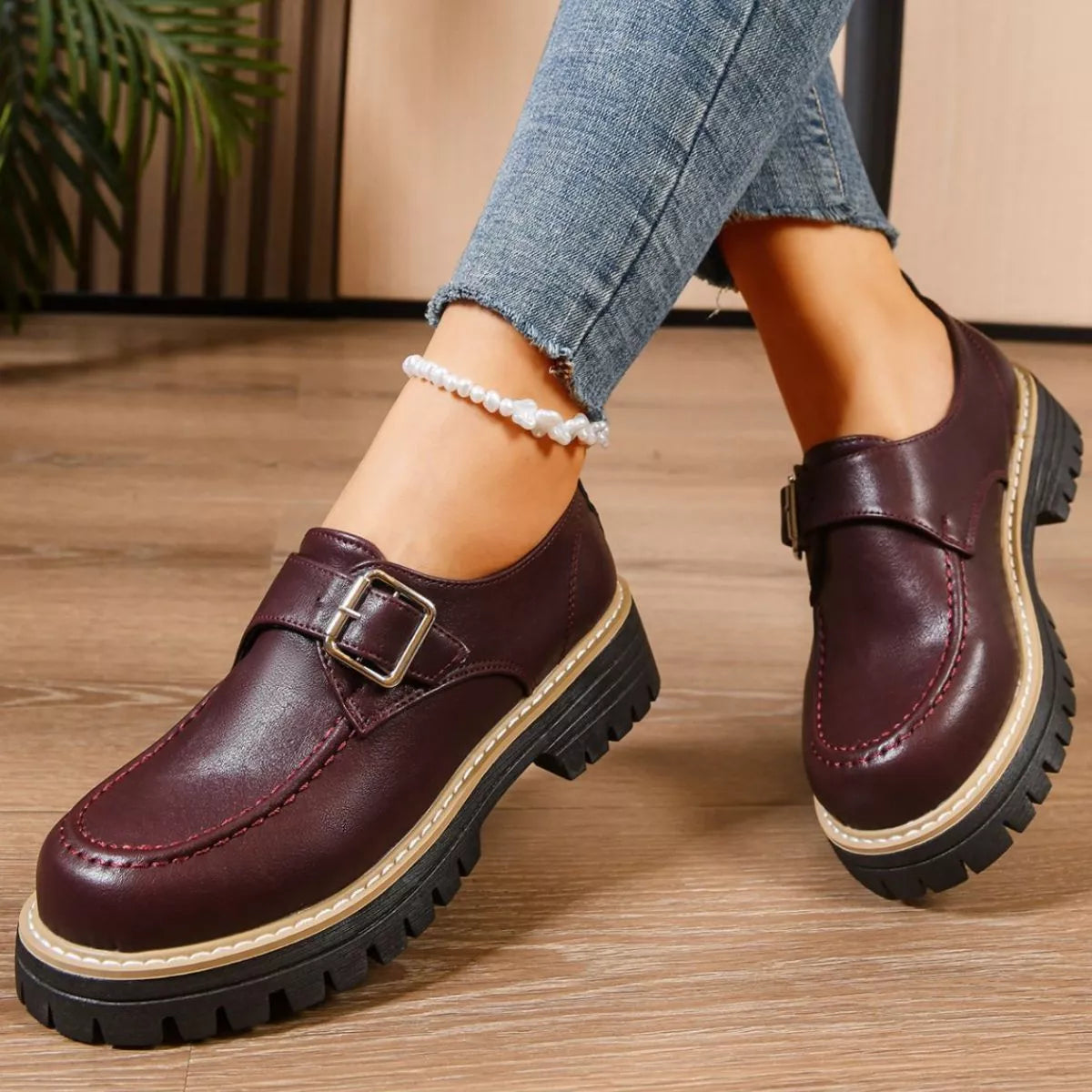 Round Toe Buckle Loafers, view 3