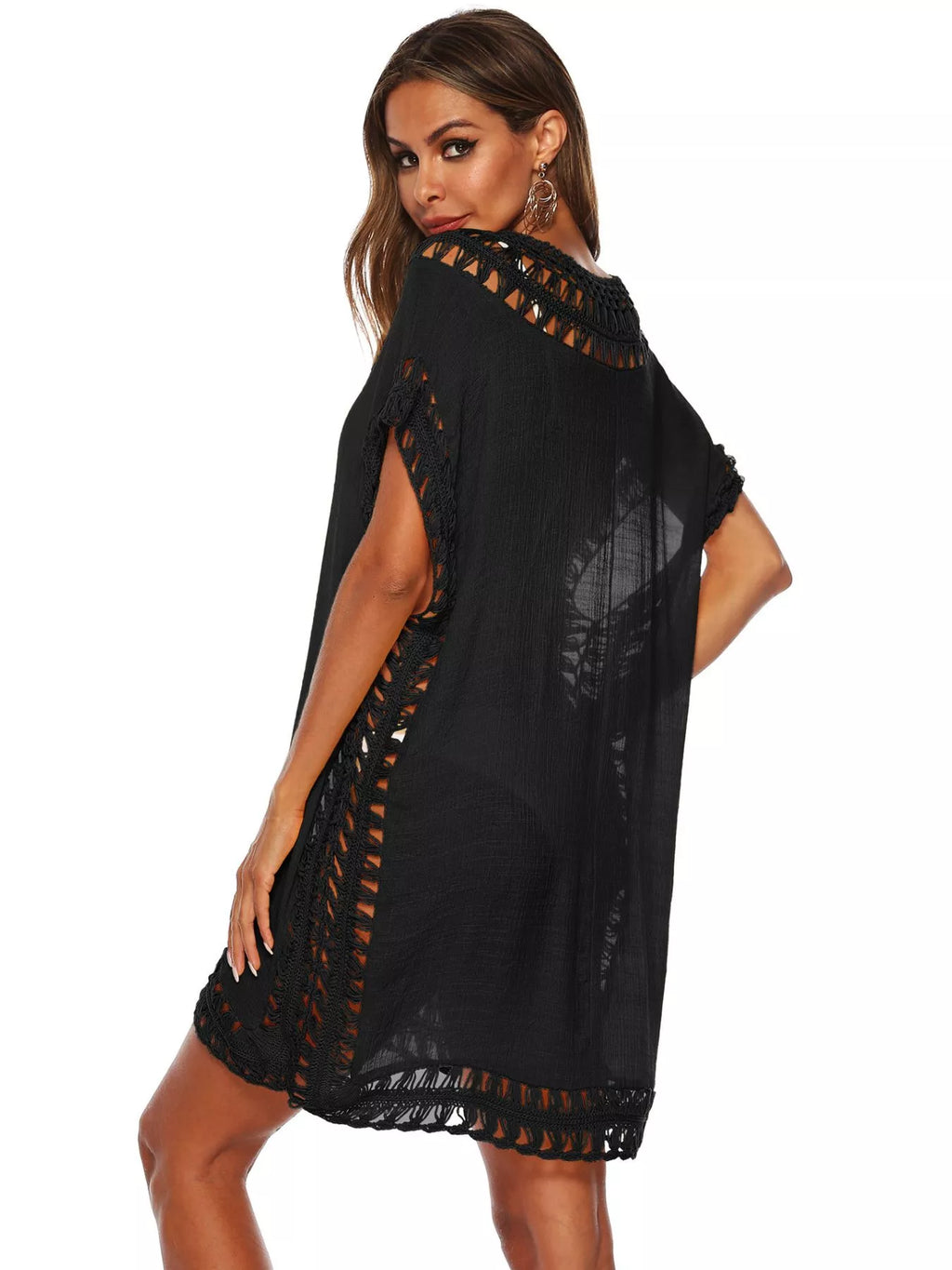 Crochet Trim V-Neck Cover-Up Dress - Lilixa.store