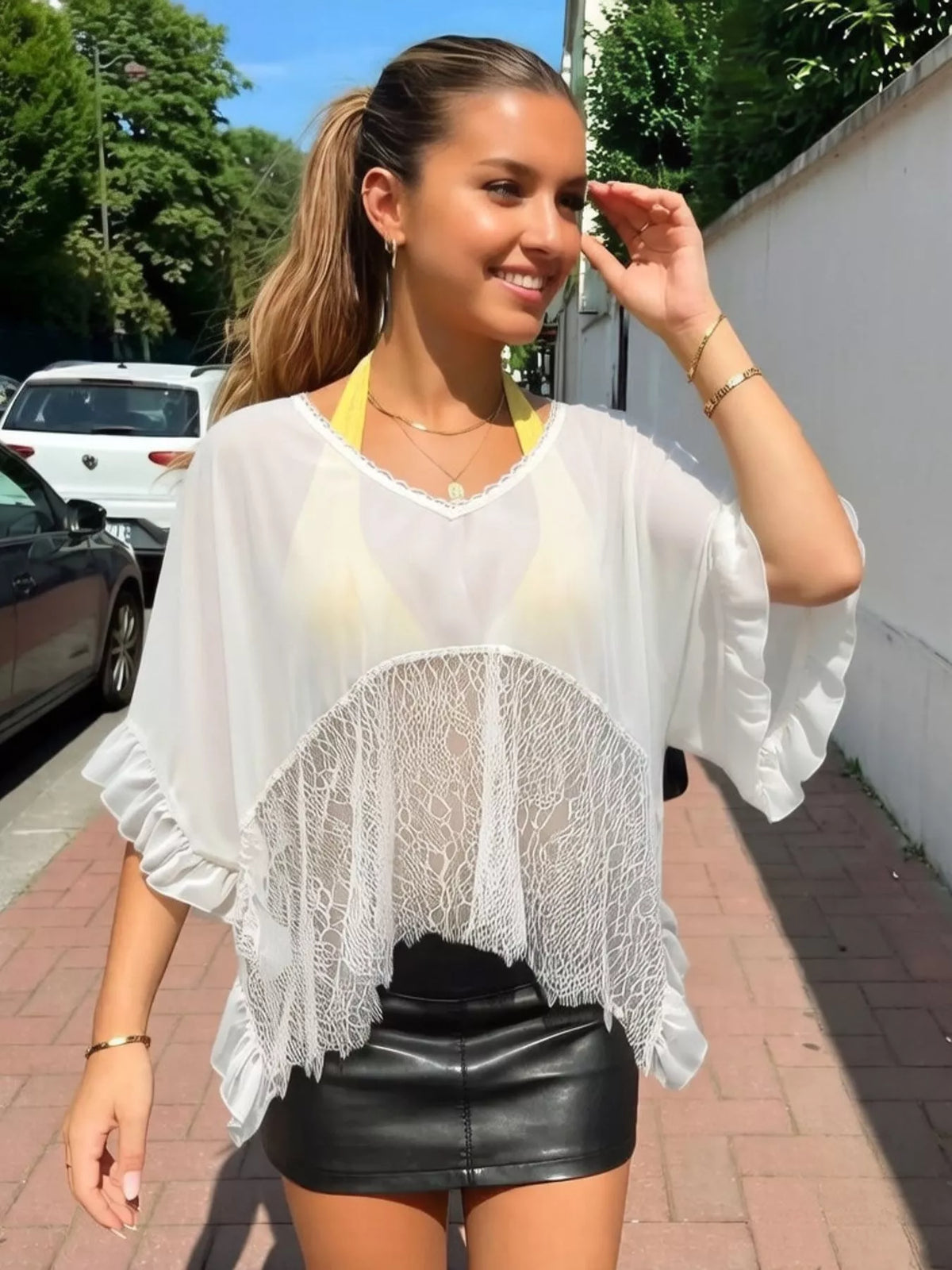 Lace Trim Flowy Cover-Up - Lilixa.store