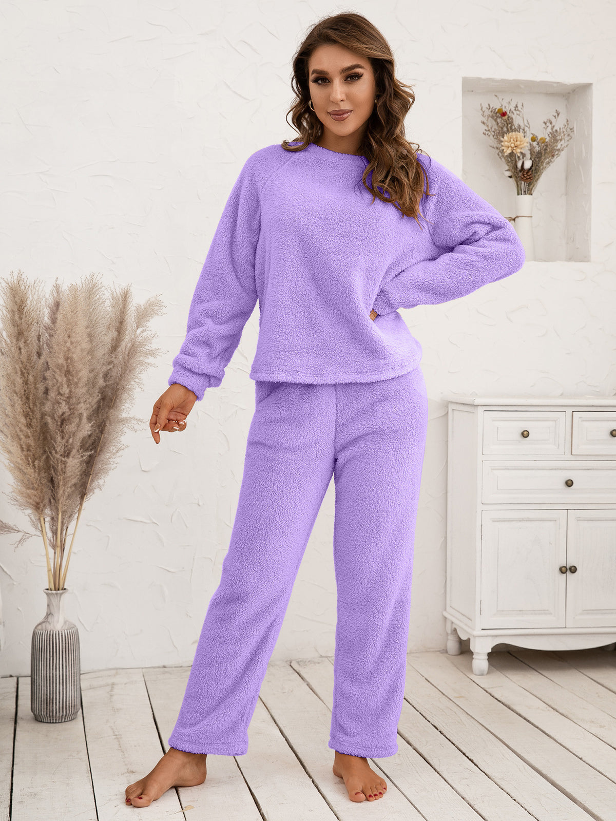 Ivy Lane Teddy Long Sleeve Top and Pants Lounge Set - Lilixa.store