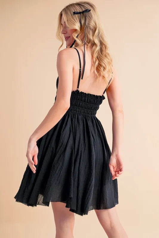 Aemi+Co Lace Detail Mini Cami Dress in Black, view 2