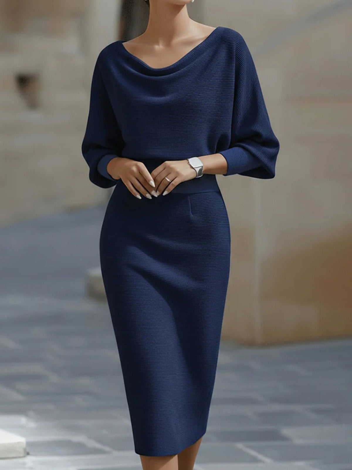 Cowl Neck Knit Bodycon Dress - Lilixa.store