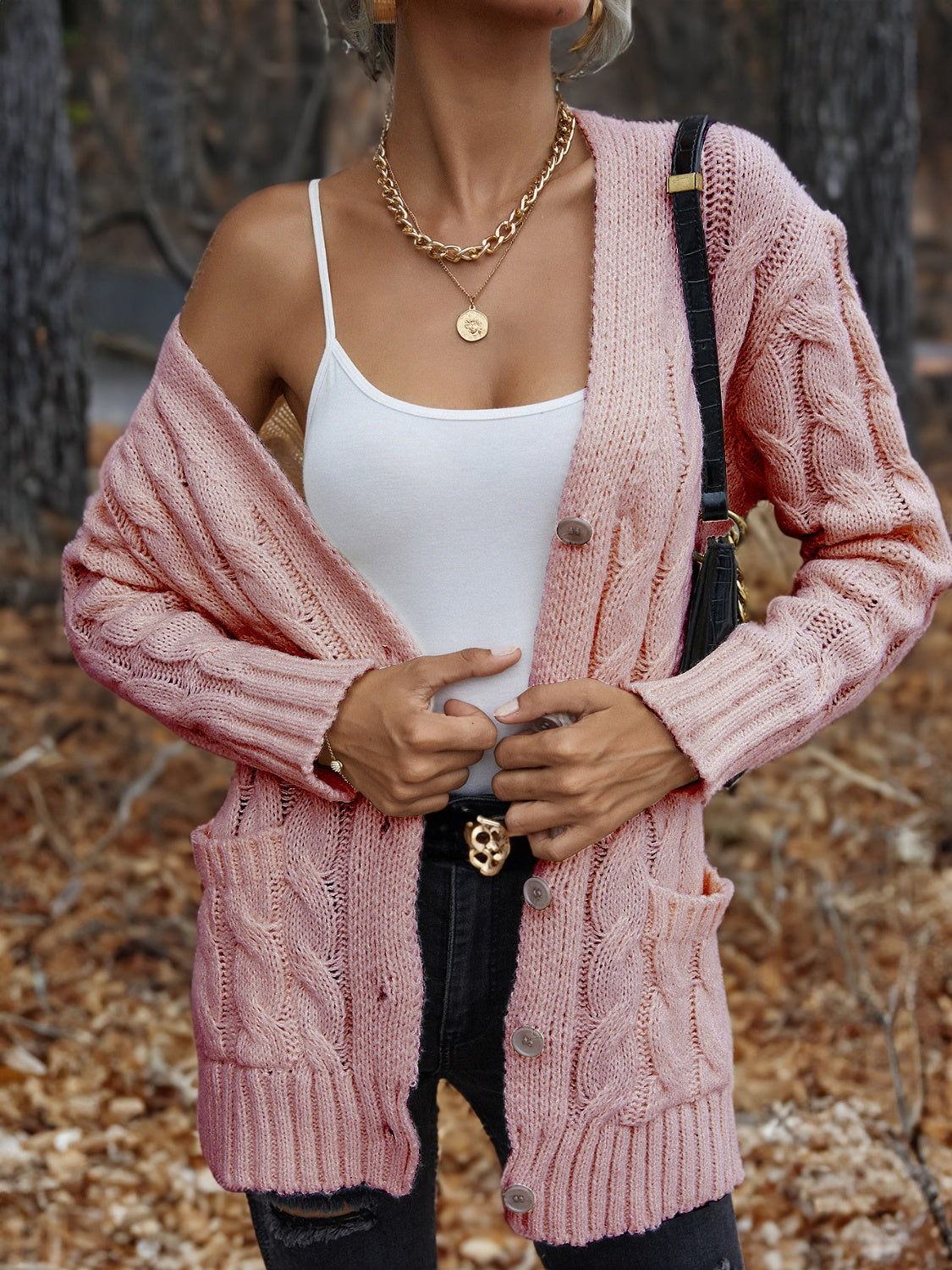 Cable-Knit Button Down Cardigan - Lilixa.store